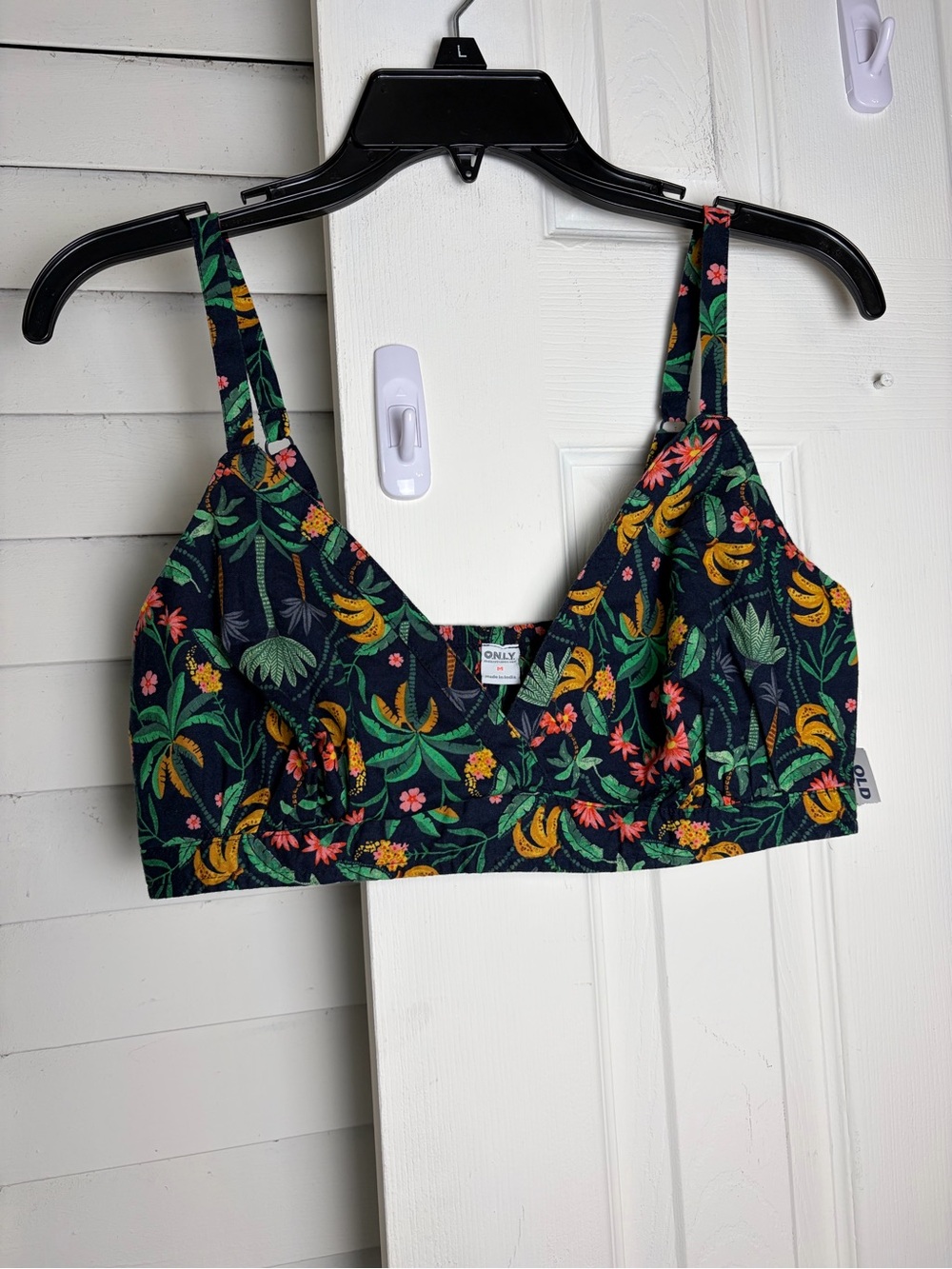 old navy banana print tropical cotton bralette halter top size medium